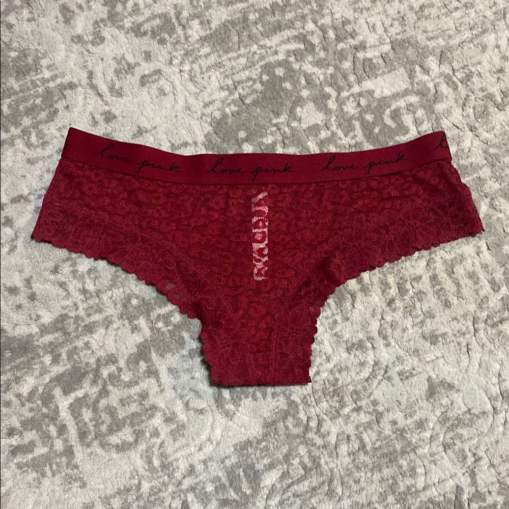 PINK VS Maroon cheeky Lace Panties. Size small.